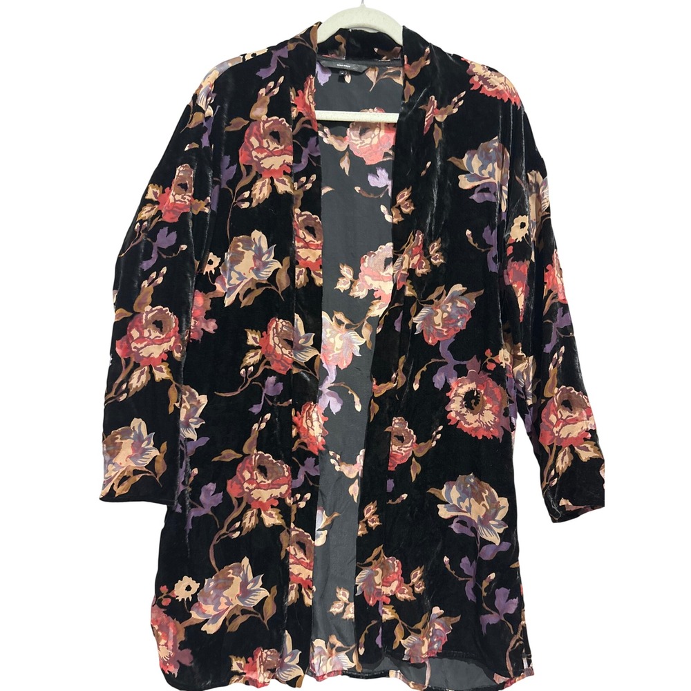 Vero Moda Womens Velvet Burnout Floral Cardigan Black Whimsigoth dark fairy sz M